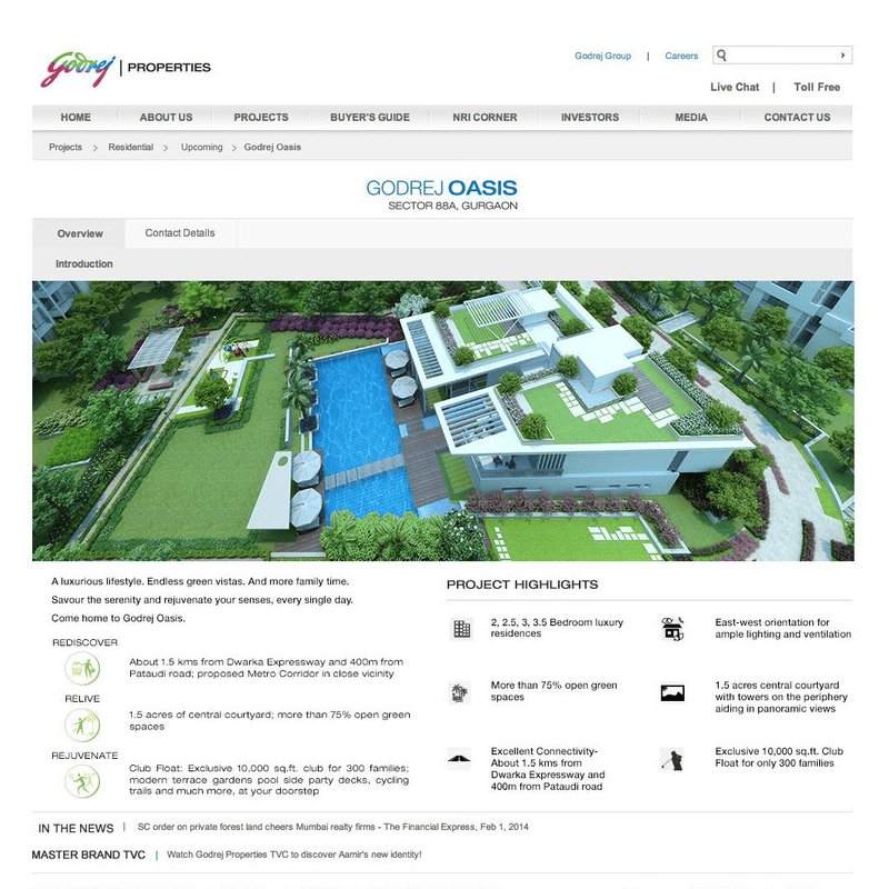 Website redesign for Godrej Properties.